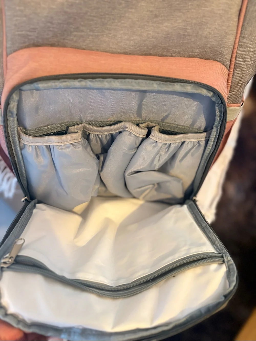 Upsimples gray and coral pink dipper bag